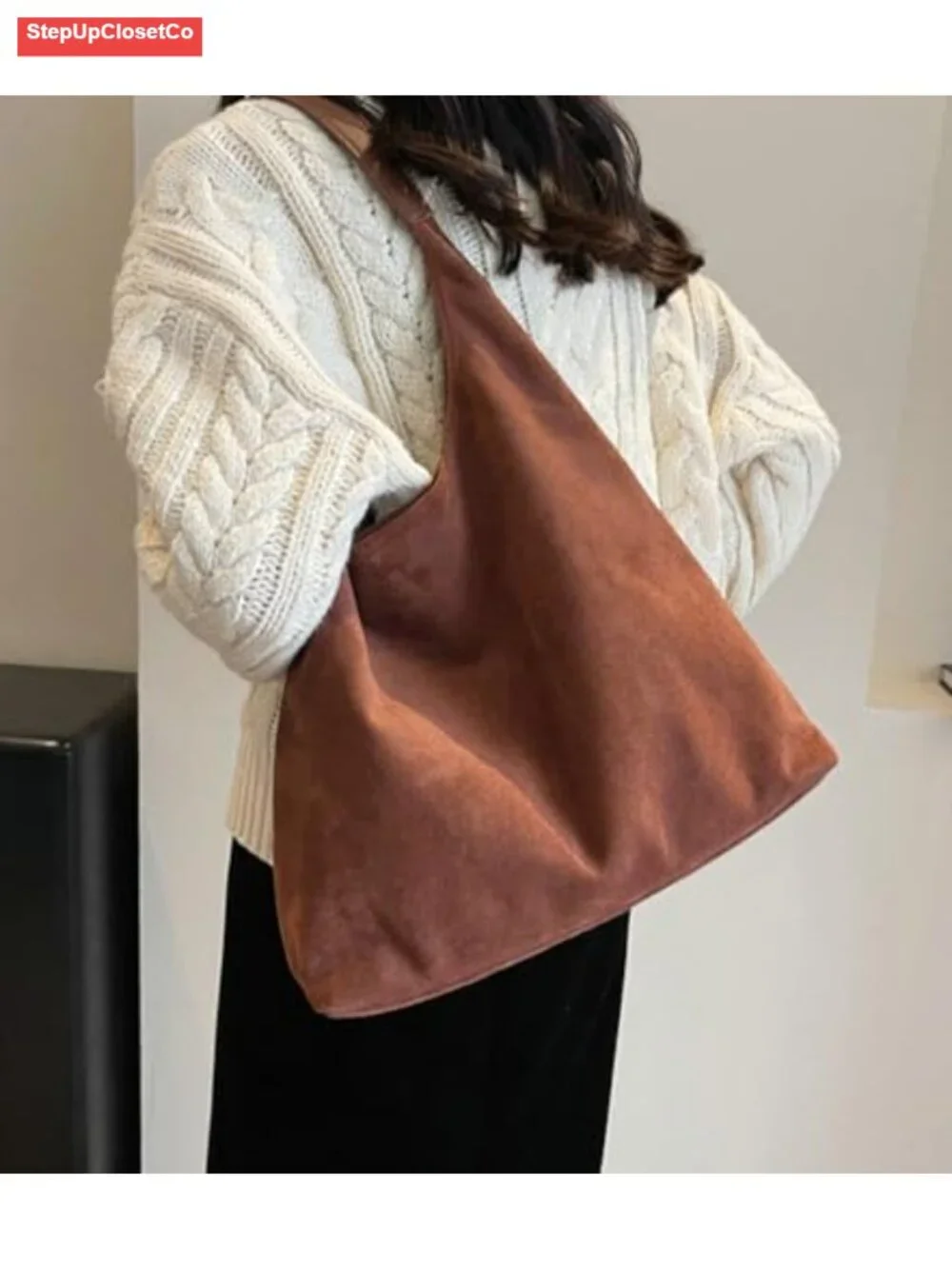 Faux Suede Leather Slouchy Hobo Shoulder Bag Large Tote Purse Women Work Handbag